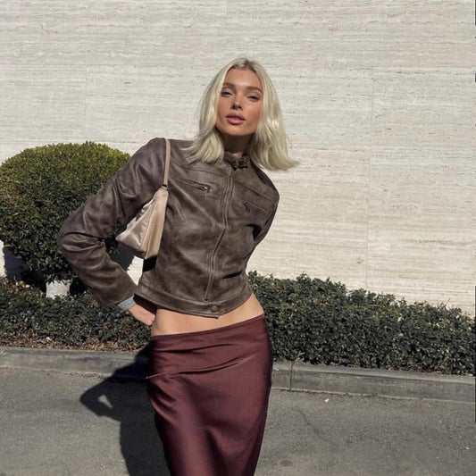 Miley Turtle Neck Leather Jacket