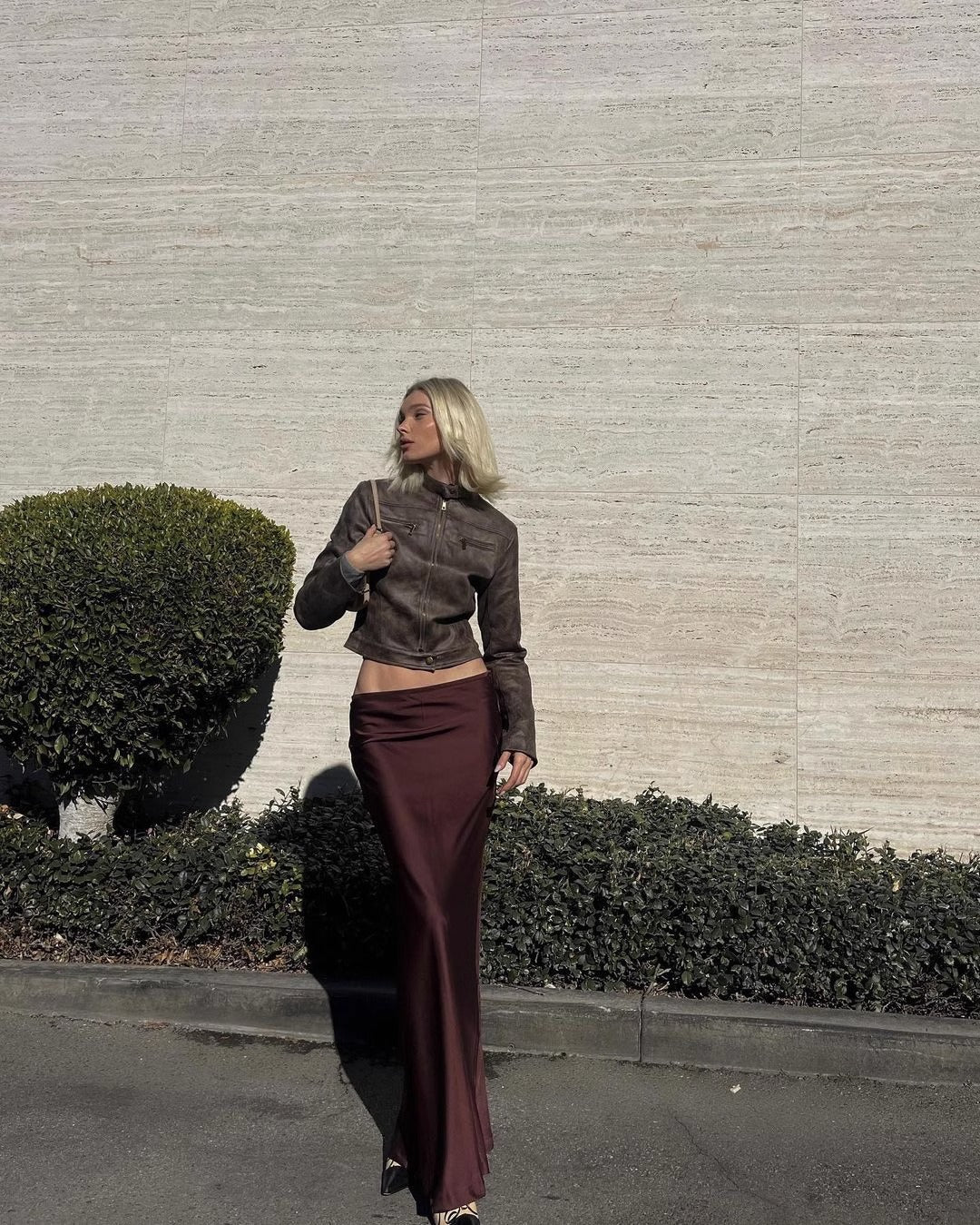 Miley Turtle Neck Leather Jacket