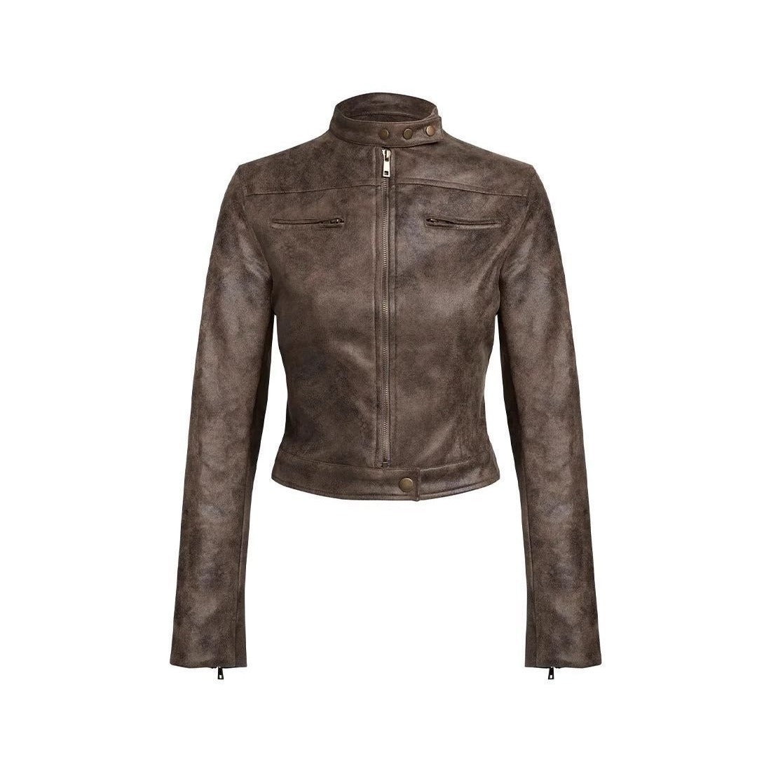 Miley Turtle Neck Leather Jacket
