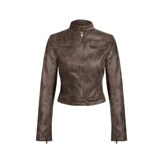 Miley Turtle Neck Leather Jacket